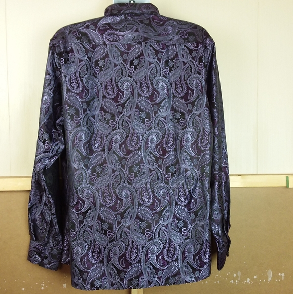 Hi-Tie Button Front Shirt Party Date Night Club L/S Collar Purple Black Paisley - Picture 3 of 6